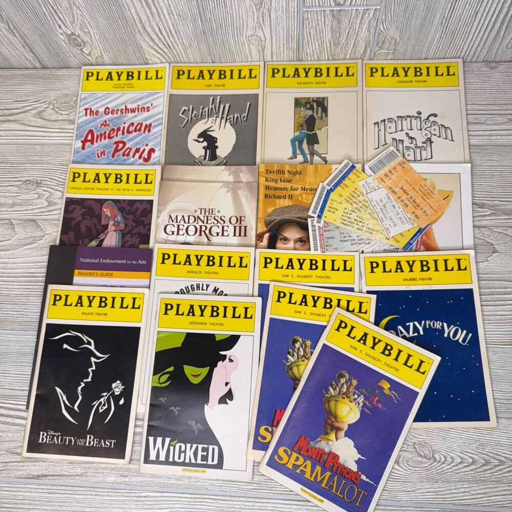 Lot of 17 Playbill Magazines/Programs Wicked Spamalot Beauty Beast + Tickets